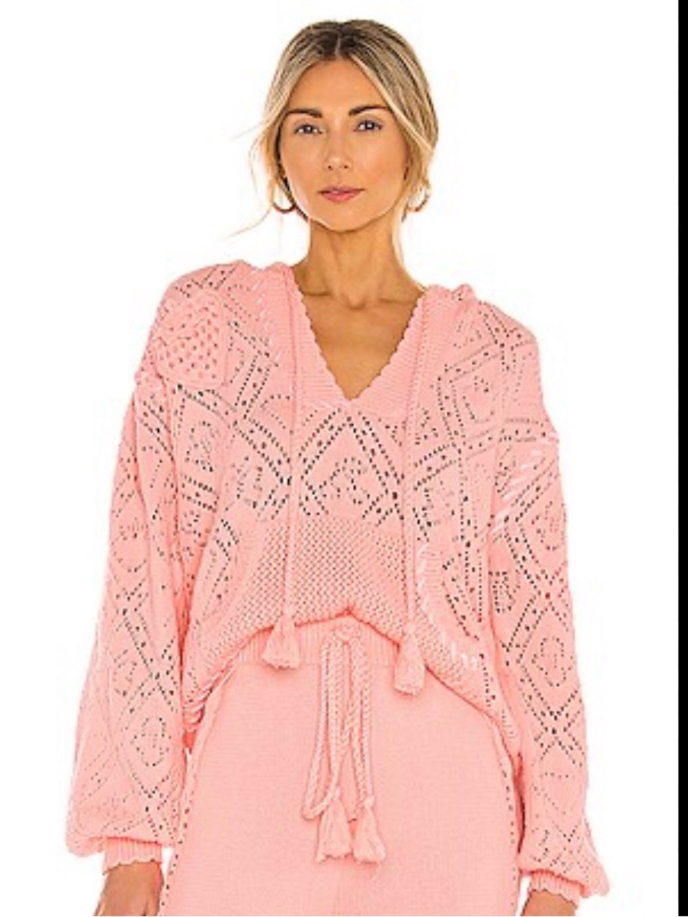 $495 LoveShackFancy Knit Cotton Sweater Hoodie Peach Melba Small